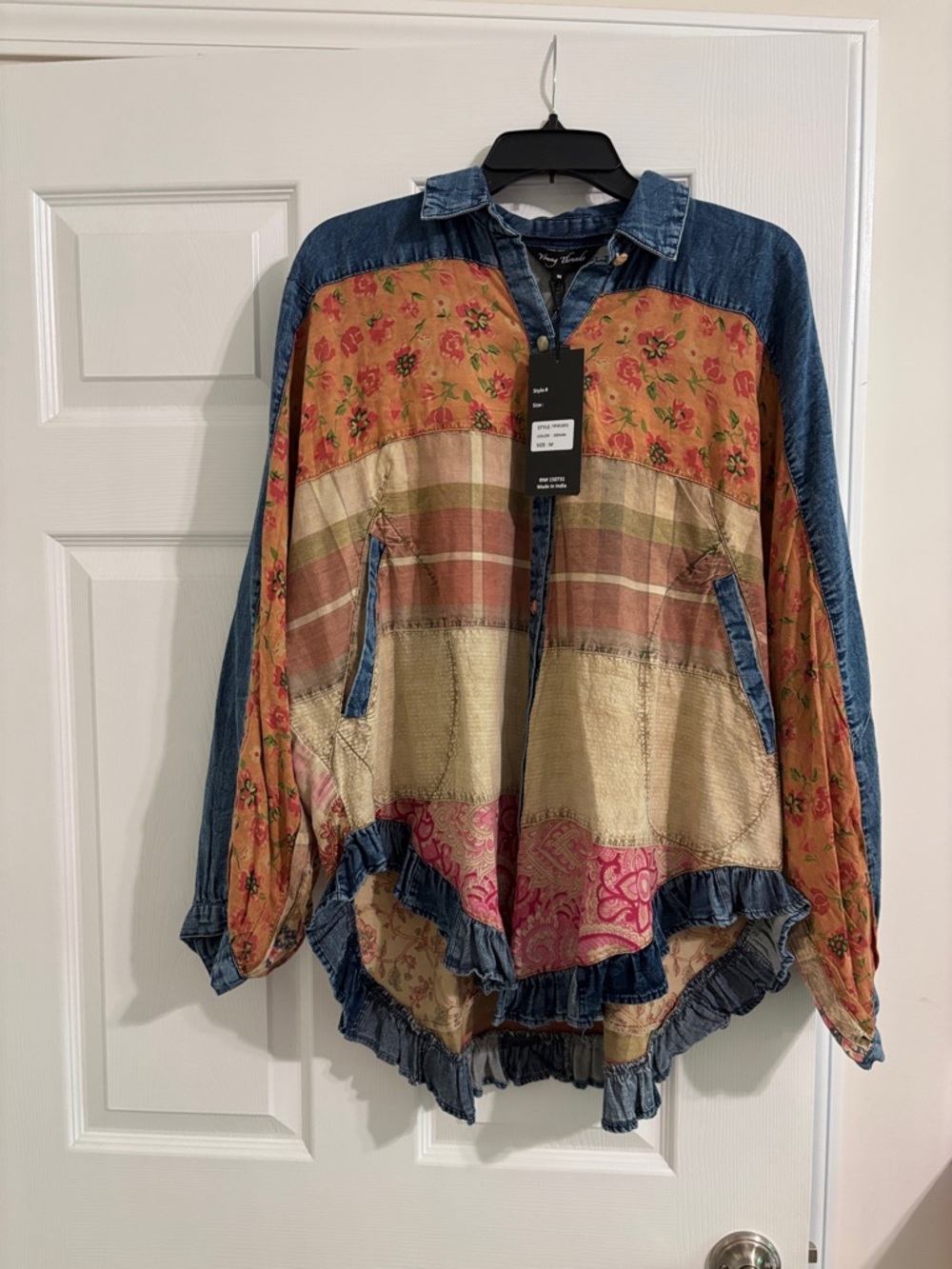 Boho Patchwork Denim Jacket - Multi Floral